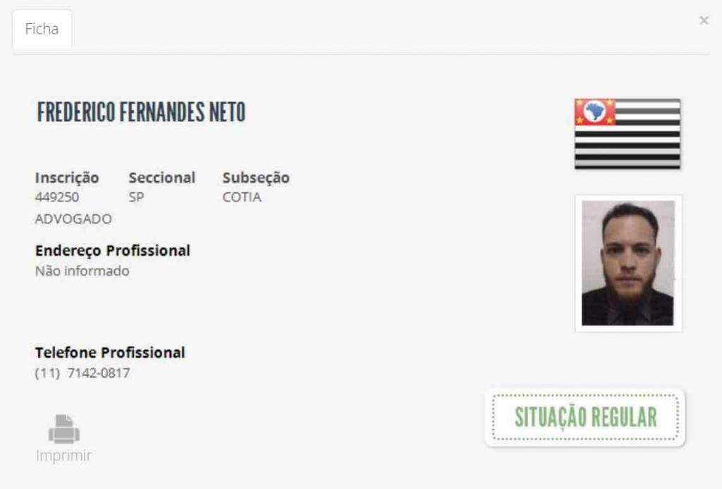 Frederico Fernandes Neto – OAB /SP 449 250 – Link to search for lawyers in Brazil: https://cna.oab.org.br/