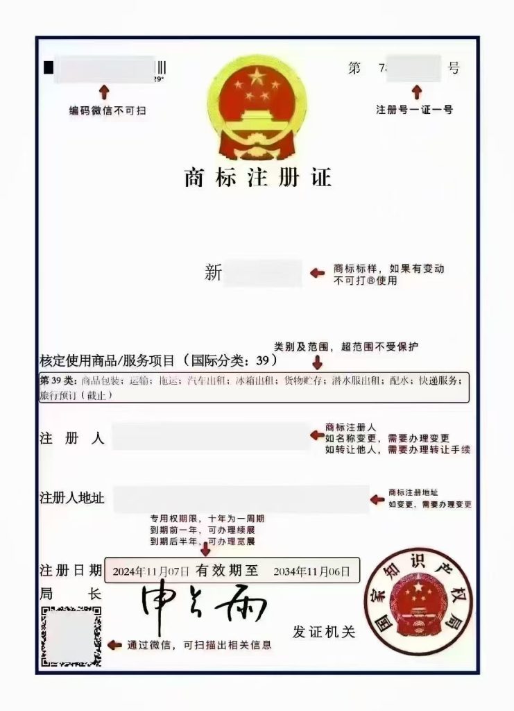 Sample Chinese Trademark Certificate